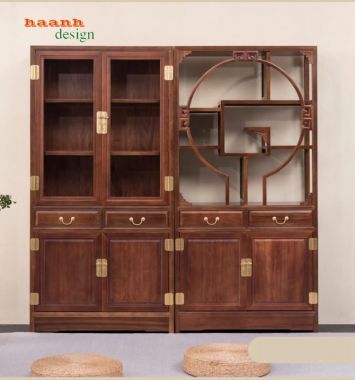 Mẫu tủ kệ sách đẹp chuẩn phong cách cổ điển Á Đông-TSC 006