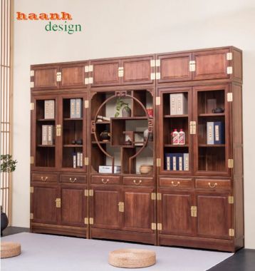 Mẫu tủ kệ sách đẹp chuẩn phong cách cổ điển Á Đông-TSC 006