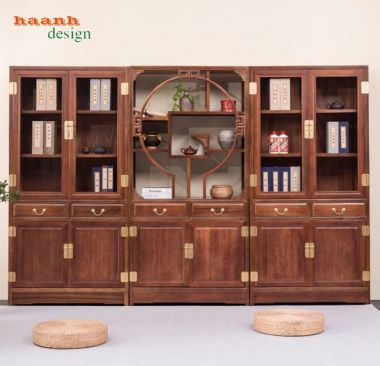 Mẫu tủ kệ sách đẹp chuẩn phong cách cổ điển Á Đông-TSC 006