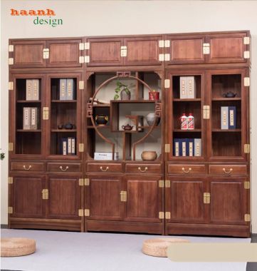 Mẫu tủ kệ sách đẹp chuẩn phong cách cổ điển Á Đông-TSC 006