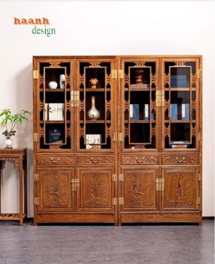 Tủ sách gỗ tự nhiên truyền thống – Vẻ đẹp hài hòa và đẳng cấp-TSC 004