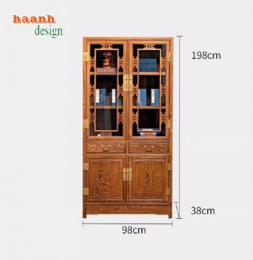 Tủ sách gỗ tự nhiên truyền thống – Vẻ đẹp hài hòa và đẳng cấp-TSC 004