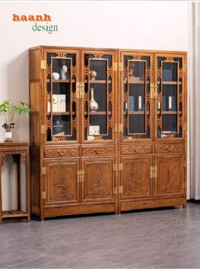 Tủ sách gỗ tự nhiên truyền thống – Vẻ đẹp hài hòa và đẳng cấp-TSC 004