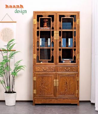Tủ sách gỗ tự nhiên truyền thống – Vẻ đẹp hài hòa và đẳng cấp-TSC 004