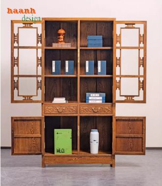 Tủ sách gỗ tự nhiên truyền thống – Vẻ đẹp hài hòa và đẳng cấp-TSC 004