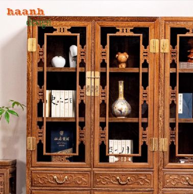 Tủ sách gỗ tự nhiên truyền thống – Vẻ đẹp hài hòa và đẳng cấp-TSC 004