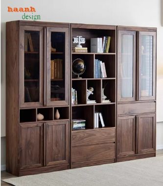 Tủ sách đẹp hiện đại bằng gỗ óc chó tự nhiên cao cấp=TSH 013