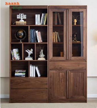 Tủ sách đẹp hiện đại bằng gỗ óc chó tự nhiên cao cấp=TSH 013