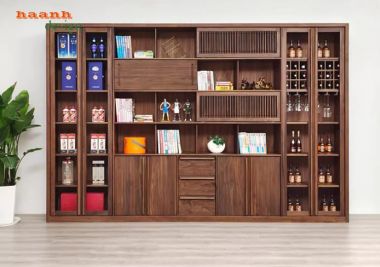 Tủ sách gia đình phong cách hiện đại từ gỗ óc chó cao cấp-THS 016