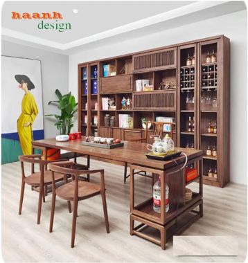 Tủ sách gia đình phong cách hiện đại từ gỗ óc chó cao cấp-THS 016