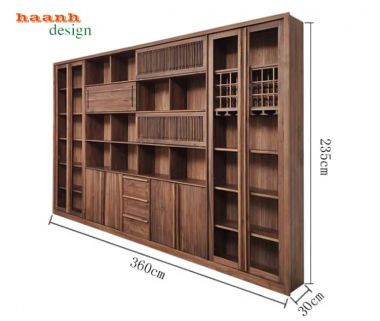 Tủ sách gia đình phong cách hiện đại từ gỗ óc chó cao cấp-THS 016