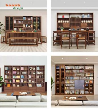 Tủ sách gia đình phong cách hiện đại từ gỗ óc chó cao cấp-THS 016