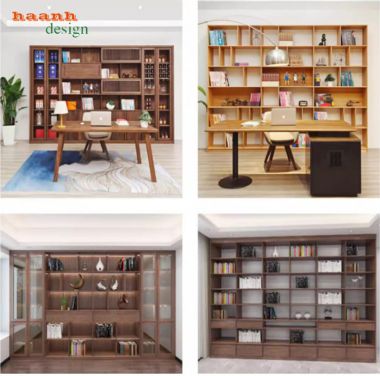 Tủ sách gia đình phong cách hiện đại từ gỗ óc chó cao cấp-THS 016