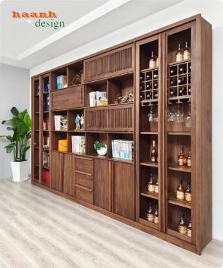 Tủ sách gia đình phong cách hiện đại từ gỗ óc chó cao cấp-THS 016