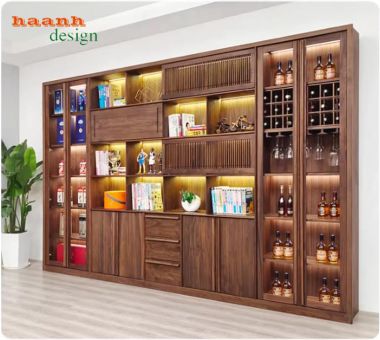 Tủ sách gia đình phong cách hiện đại từ gỗ óc chó cao cấp-THS 016