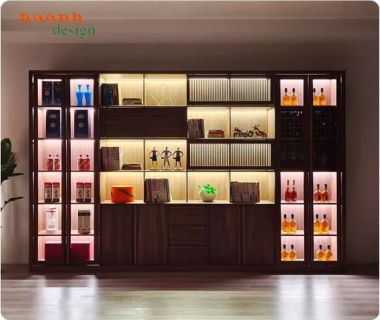 Tủ sách gia đình phong cách hiện đại từ gỗ óc chó cao cấp-THS 016