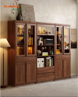 Mẫu tủ sách gia đình đẹp bằng gỗ tự nhiên phong cách hiện đại-THS 014