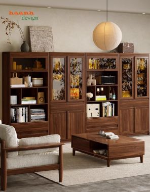 Mẫu tủ sách gia đình đẹp bằng gỗ tự nhiên phong cách hiện đại-THS 014