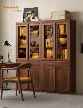 Mẫu tủ sách gia đình đẹp bằng gỗ tự nhiên phong cách hiện đại-THS 014