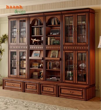 Mẫu tủ kệ sách gỗ đẹp phong cách pháp cho không gian đẳng cấp-TST 007