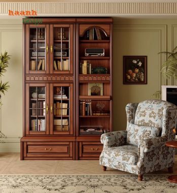 Mẫu tủ kệ sách gỗ đẹp phong cách pháp cho không gian đẳng cấp-TST 007