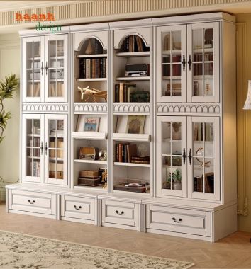 Mẫu tủ kệ sách gỗ đẹp phong cách pháp cho không gian đẳng cấp-TST 007