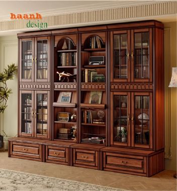 Mẫu tủ kệ sách gỗ đẹp phong cách pháp cho không gian đẳng cấp-TST 007
