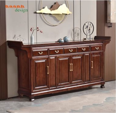 Bàn thờ gia tiên đẹp gỗ gõ tự nhiên – Thiết kế sang trọng-TTG 009