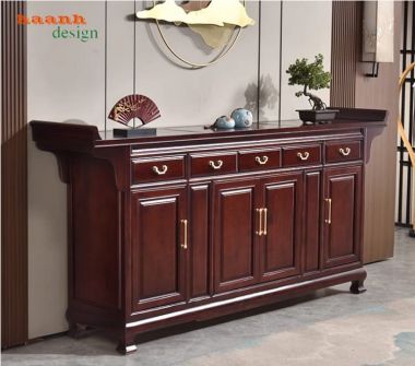 Bàn thờ gia tiên đẹp gỗ gõ tự nhiên – Thiết kế sang trọng-TTG 009