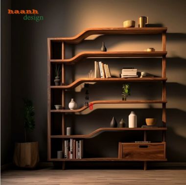 Kệ gỗ trang trí phòng khách gỗ óc chó tự nhiên nhập khẩu-TGC 007