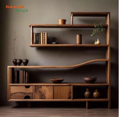 Kệ trang trí đẹp gỗ óc chó sang trọng cho phòng khách-TGC 008