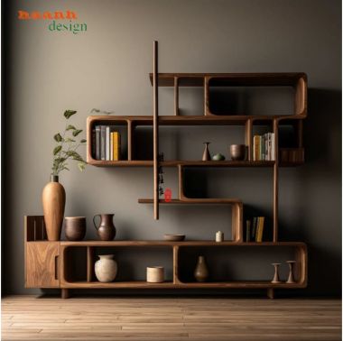 Kệ trang trí đẹp gỗ óc chó sang trọng cho phòng khách-TGC 008