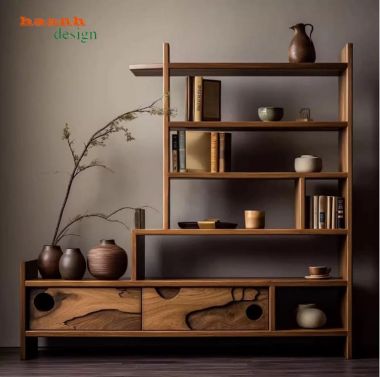 Kệ trang trí đẹp gỗ óc chó sang trọng cho phòng khách-TGC 008