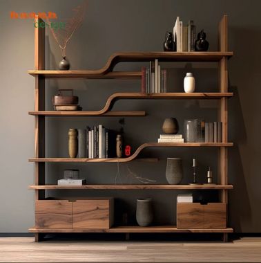 Kệ trang trí đẹp gỗ óc chó sang trọng cho phòng khách-TGC 008