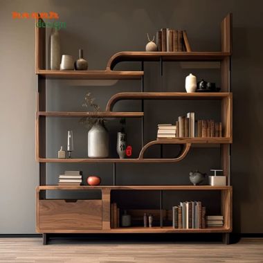 Kệ trang trí đẹp gỗ óc chó sang trọng cho phòng khách-TGC 008