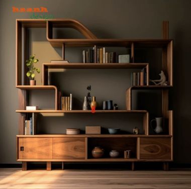 Kệ trang trí đẹp gỗ óc chó sang trọng cho phòng khách-TGC 008