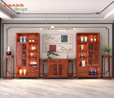 Kệ trang trí phòng khách gỗ hương Nam Phi chuẩn Á Đông-TGC 006