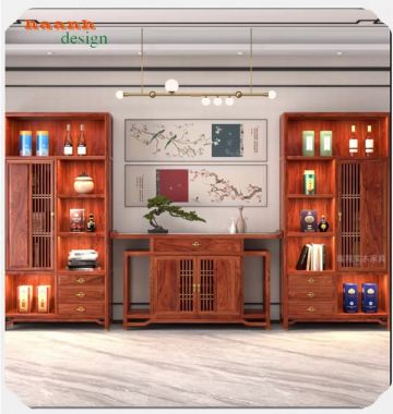 Kệ trang trí phòng khách gỗ hương Nam Phi chuẩn Á Đông-TGC 006