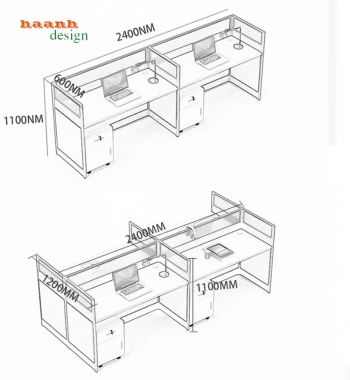 Vách ngăn bàn làm việc nhôm kính hiện đại, bền đẹp-VNN 004
