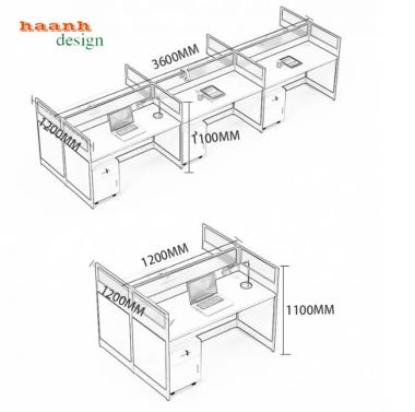 Vách ngăn bàn làm việc nhôm kính hiện đại, bền đẹp-VNN 004