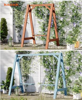 Mẫu xích đu đẹp ngoài trời phong cách gỗ Teak nhập khẩu-GNT 016