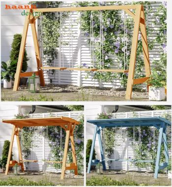 Mẫu xích đu đẹp ngoài trời phong cách gỗ Teak nhập khẩu-GNT 016