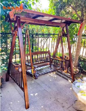 Xích đu gỗ ngoài trời teak Myanmar – Tạo điểm nhấn sân vườn-GNT 012
