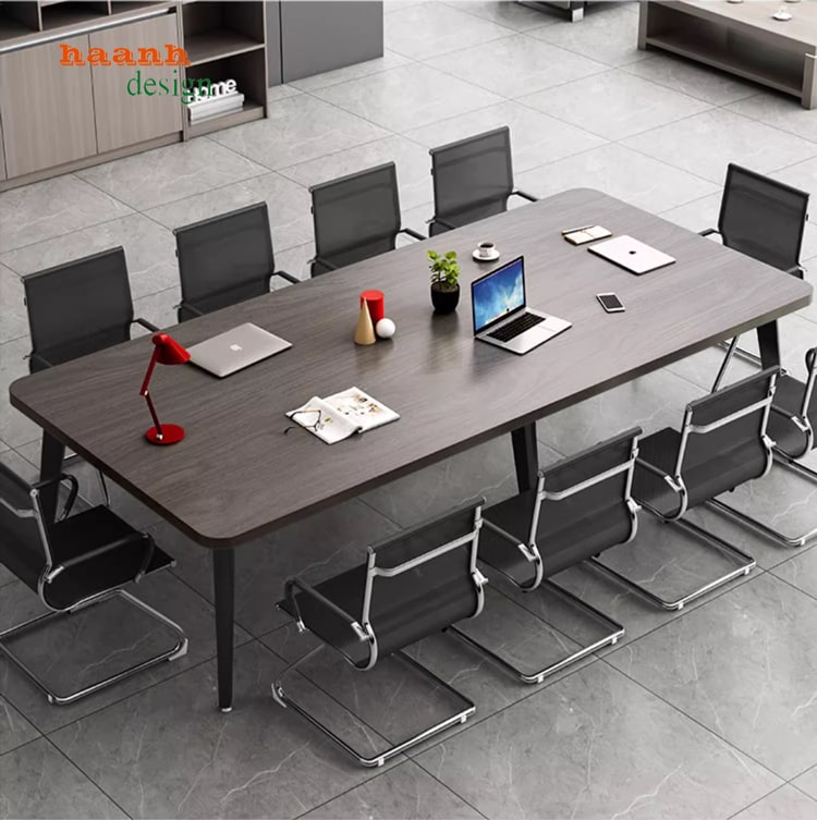 Bàn họp chân sắt mặt gỗ