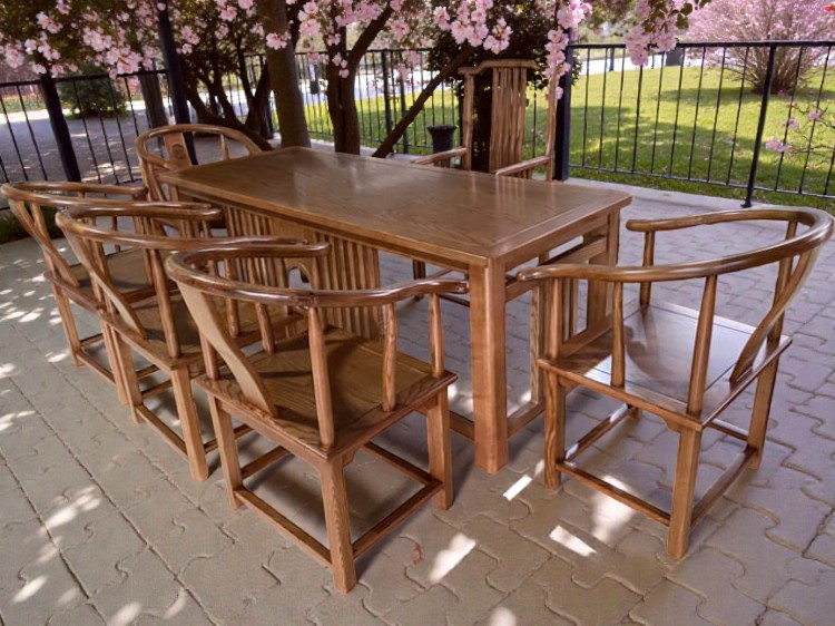 Bàn ghế phòng trà gỗ sồi phong cách đời Minh cho gia đình Việt