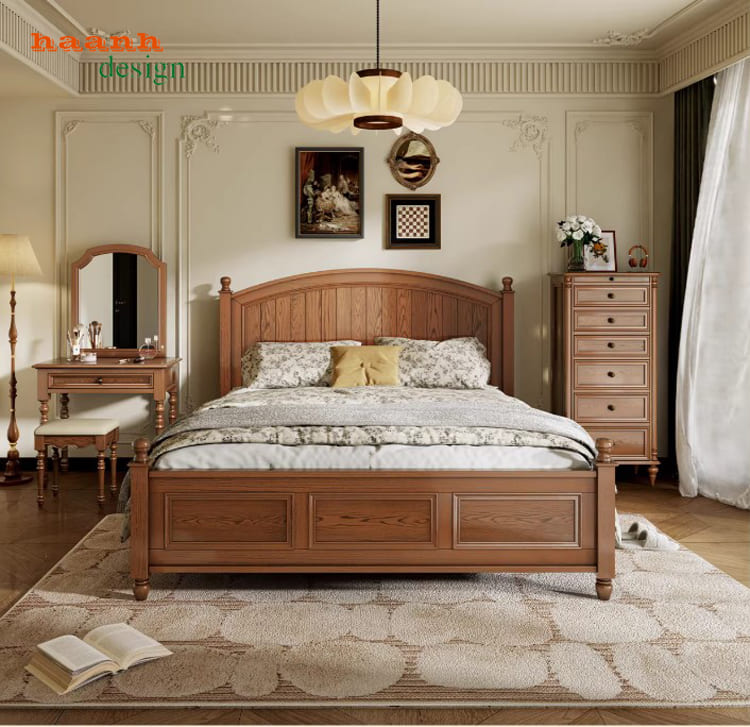 Mẫu giường ngủ đẹp gỗ sồi – Xu hướng phòng ngủ hiện đại-DHN 014