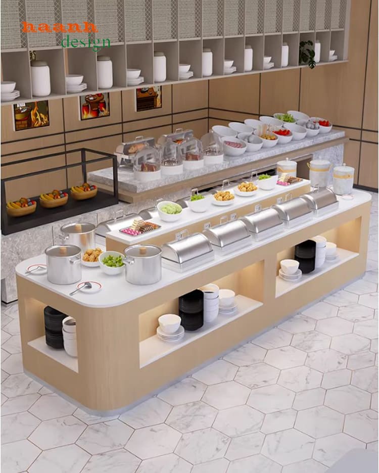 Bàn buffet gỗ công nghiệp cao cấp đẹp cho nhà hàng khách sạn-BFF 007