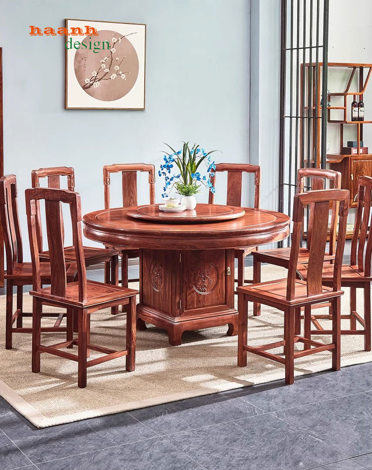 Bàn ghế ăn gỗ tự nhiên giả cổ phong cách á đông BGG 001