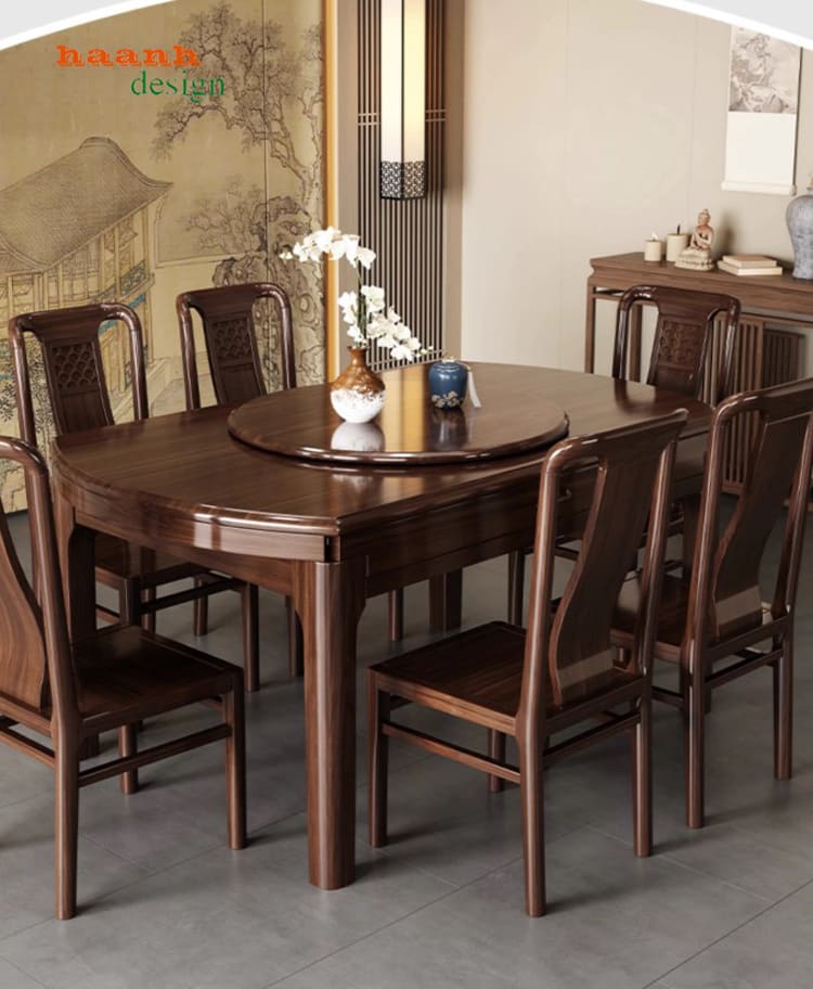 Bàn ghế ăn mở rộng linh hoạt kèm mâm tròn - BGA 015