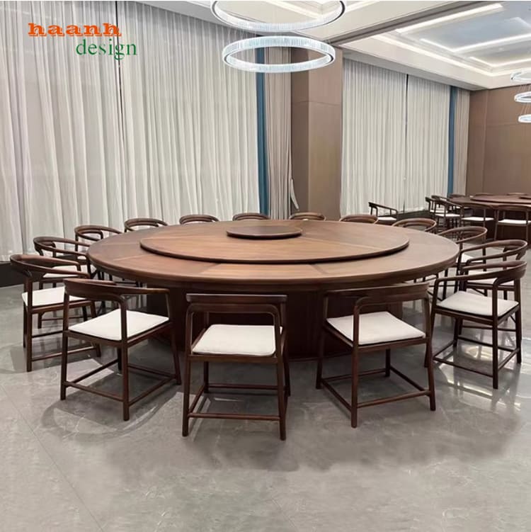 Mẫu bàn ăn gỗ óc chó đẹp có mâm xoay cho nhà hàng cao cấp-BGD 007